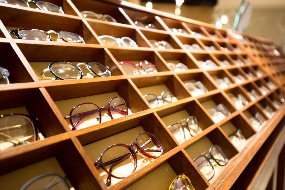 eyeglasses on rack