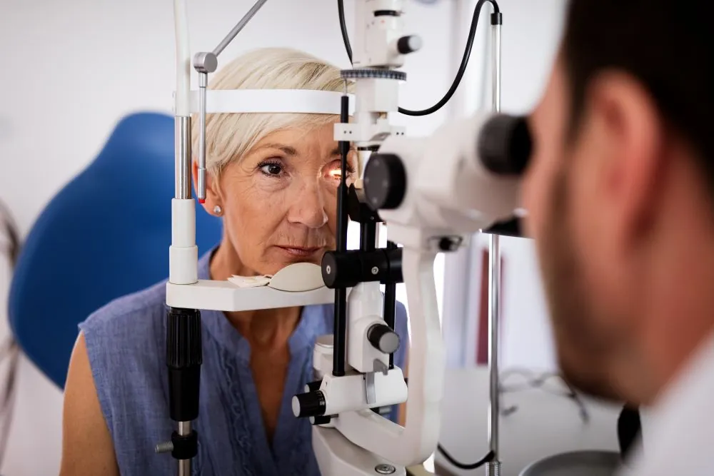 Patient having an eye test
