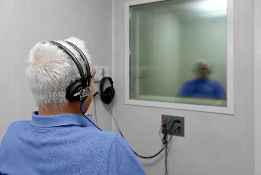 A man having taking a hearing test